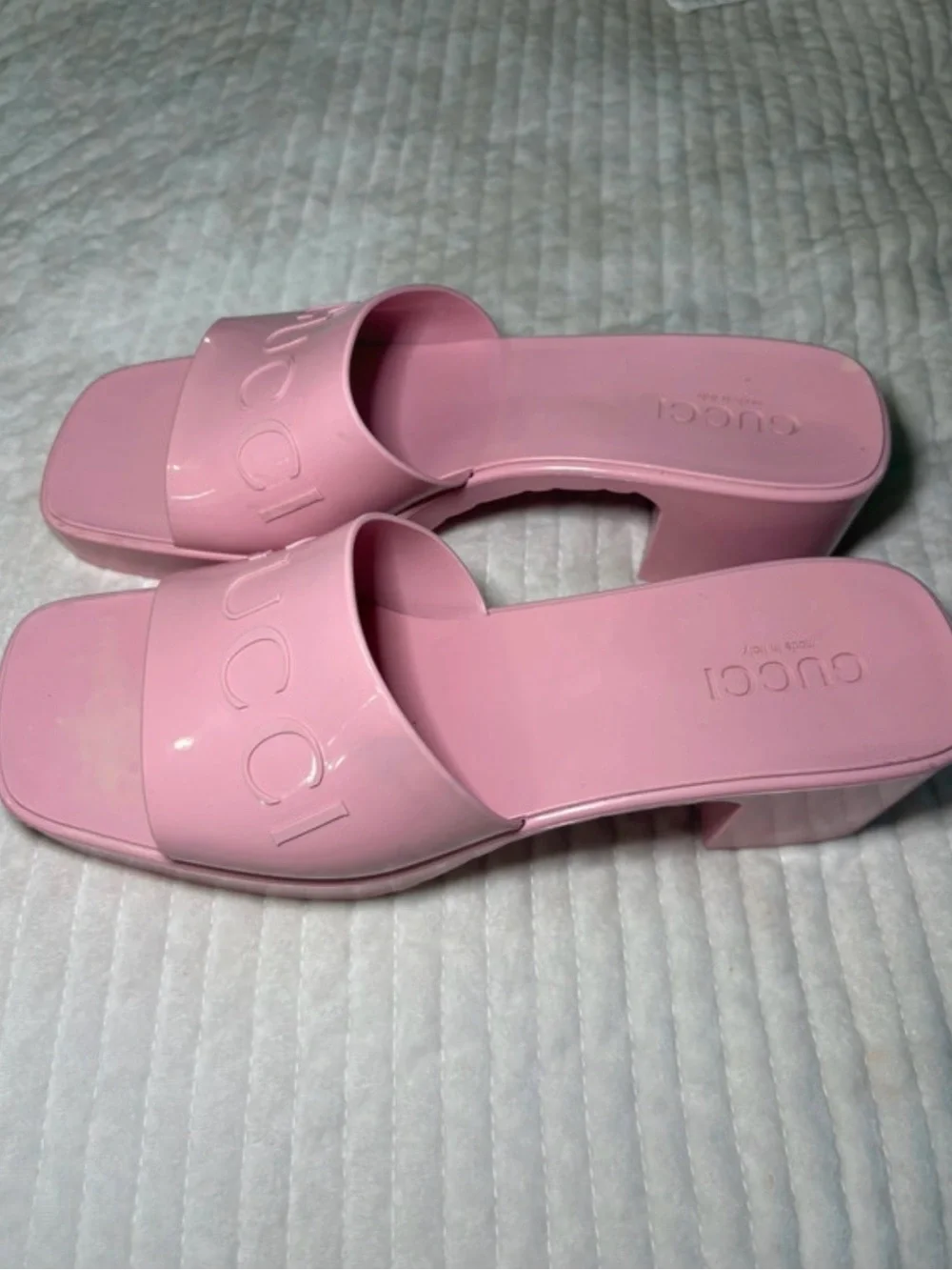 Gucci Rubber Platform Sandals Womens 40/9 Pink Block Heel Mules Slides Shoes